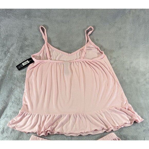 Bebe Sleepwear Women's Large Pink Tank & Shorts lounge set rhinestone logo NWT - Picture 8 of 9